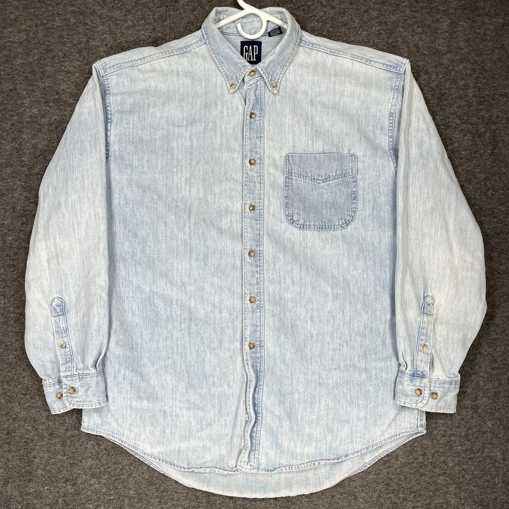 VTG Gap Denim Shirt Mens XL Blue Faded Button Down Light Wash Cotton Made in USA